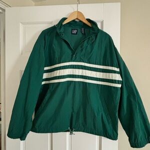 Vintage GAP Forest Green Windbreaker with White Stripes